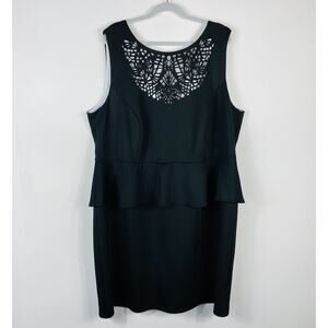 Spense Size 22 Laser Cut Sleeveless Peplum Dress Black